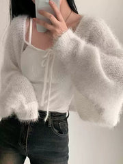 Winter Fuzzy Front-Tie Cropped Cardigan