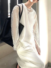 Taehyung Ivory Net Long-Sleeve Top
