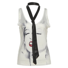 Rose Tie Accent Printed Tank Top