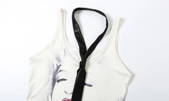 Rose Tie Accent Printed Tank Top