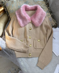 Wonyoung Brown Fur Collar Cardigan