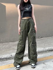 Yeji Army Green Cargo Jeans