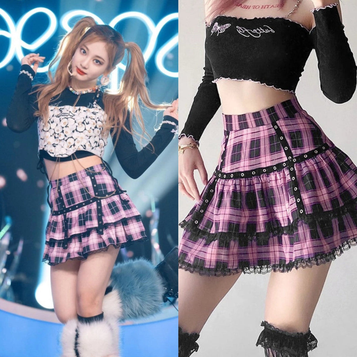 Ningning Lilac Plaid Skirt
