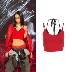 Red & Black Overlay Halter Crop Top | Jennie – BlackPink