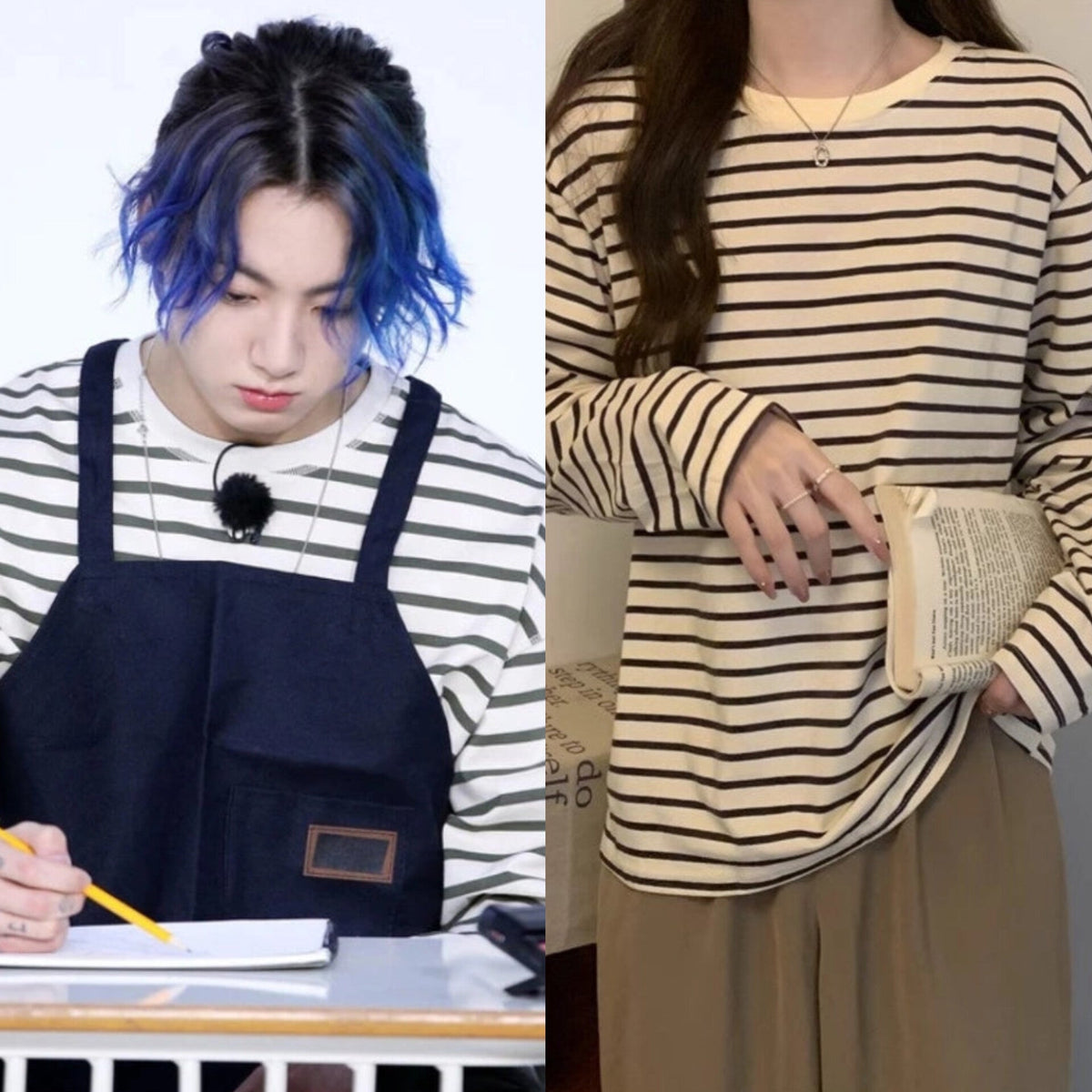 Jungkook Sand Striped Long-Sleeve Tee