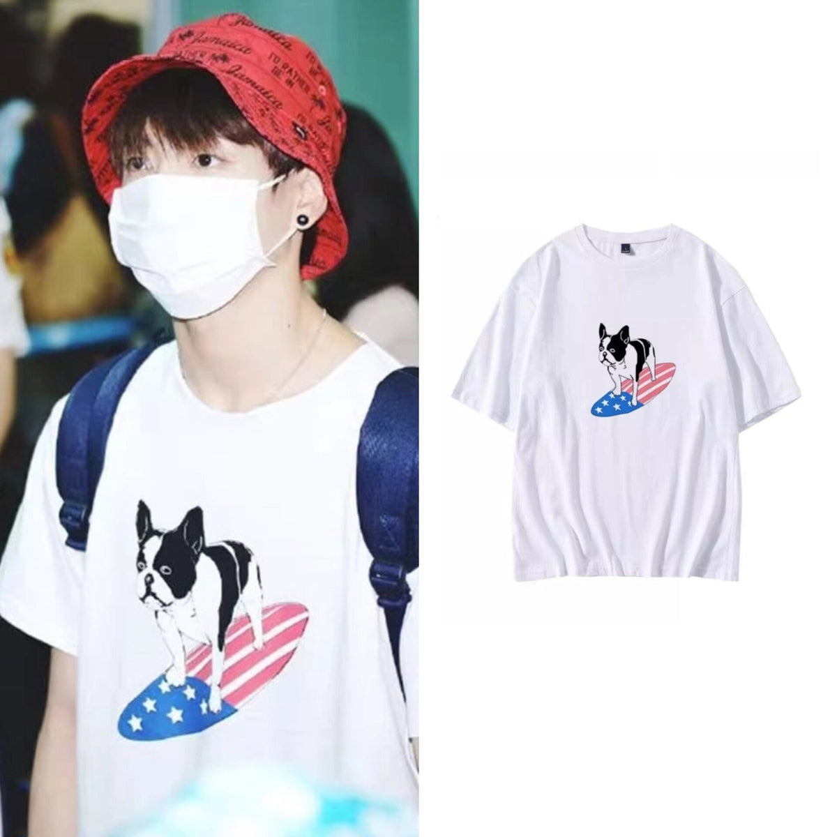 Jungkook Surfing Dog Print Tee