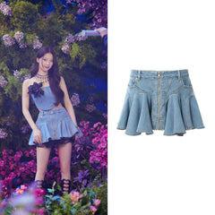 Ruka Ruffled Denim Skirt