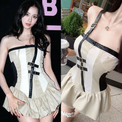 Beige Balloon Hem Buckle Strap Dress | Jisoo – BlackPink