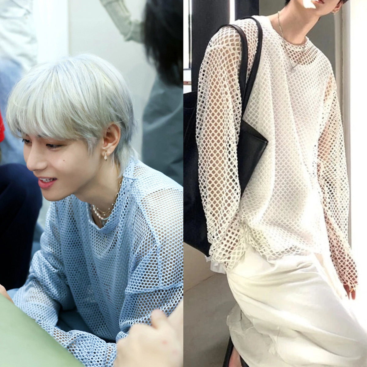 Taehyung Ivory Net Long-Sleeve Top