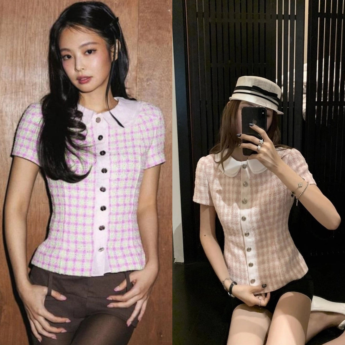 Jennie Checkered Tweed Top
