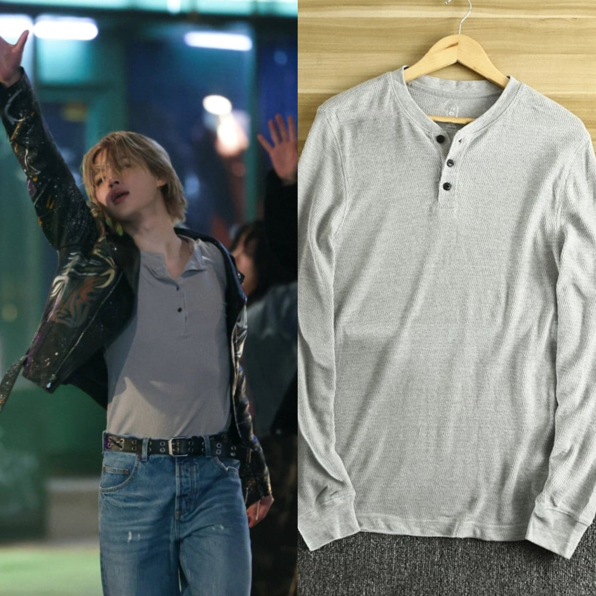 Jimin Ash Half-Button Tee