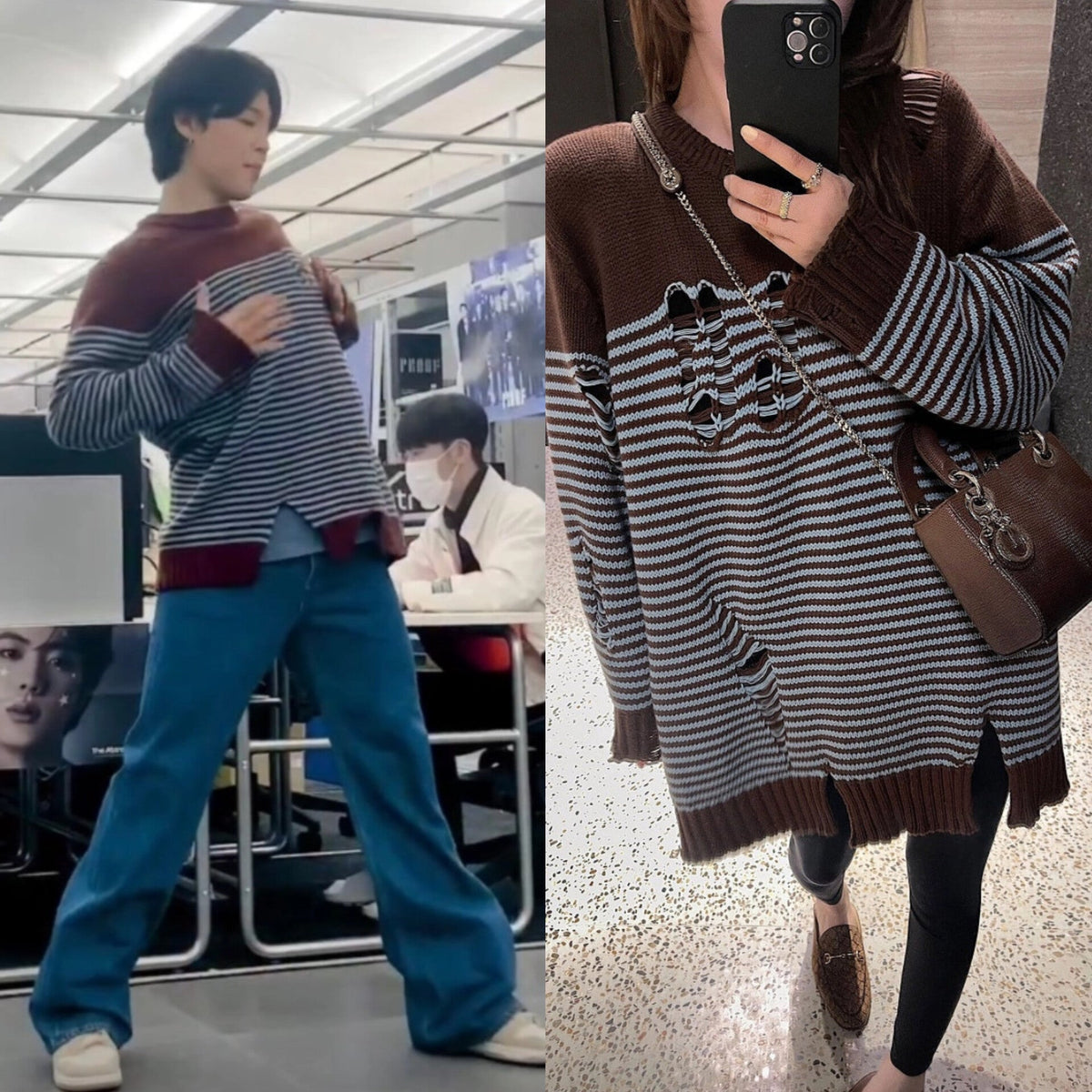 Jimin Mocha Striped Distressed Sweater