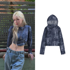 Winter Denim Print Hooded Top