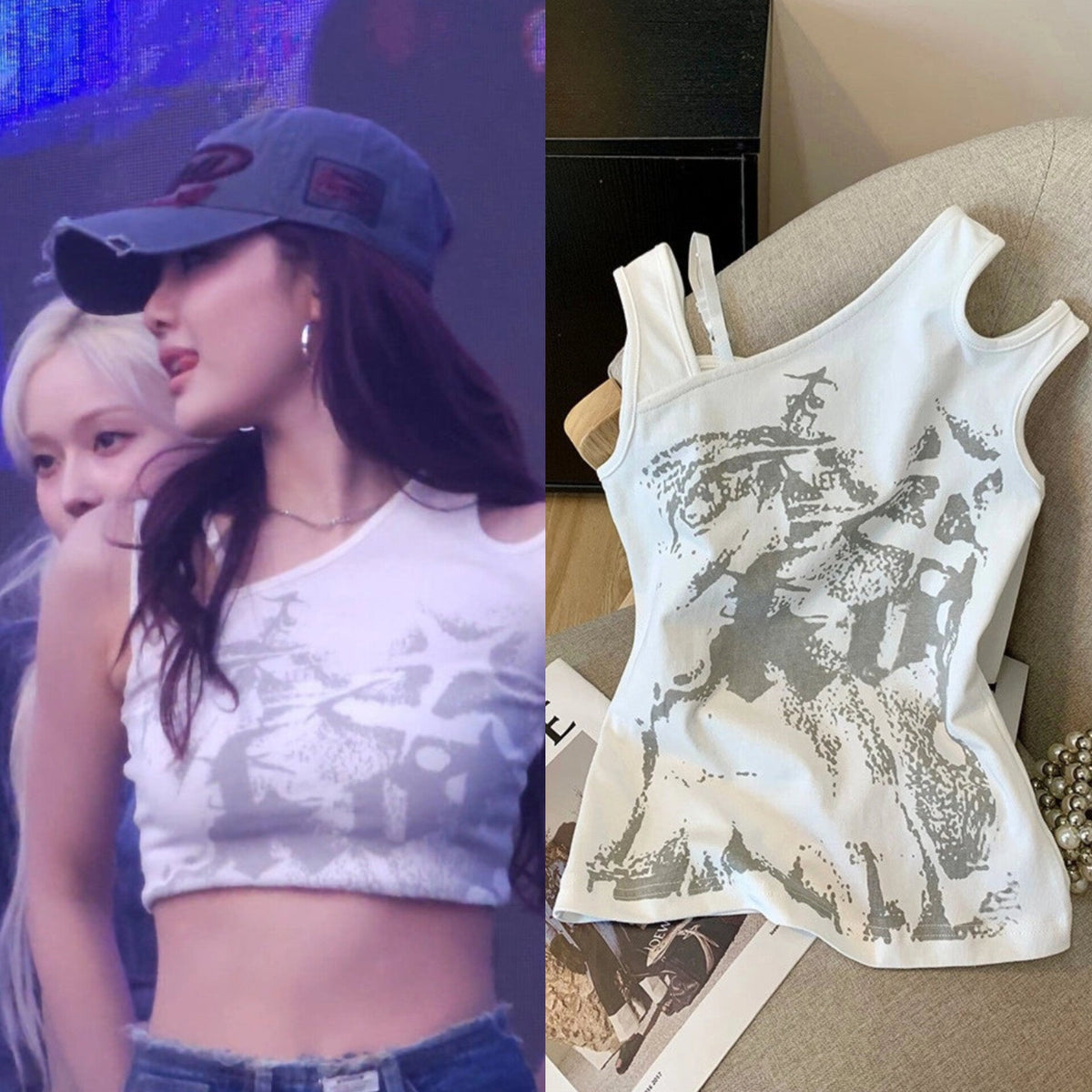 Ningning Asymmetric Graphic Top