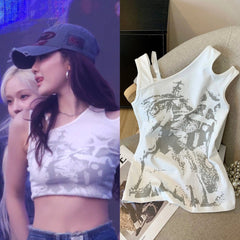 Ningning Asymmetric Graphic Top