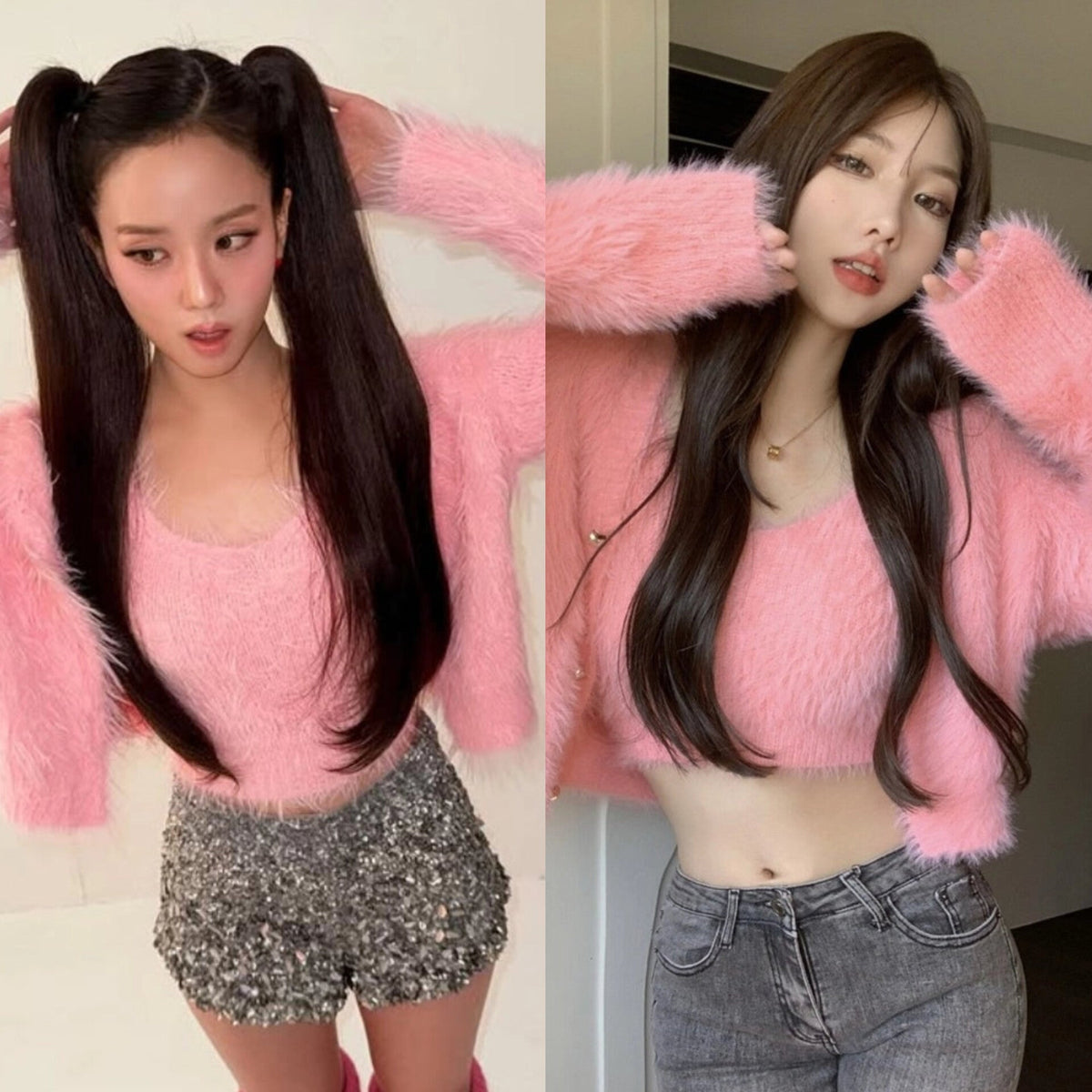 Jisoo Furry Knit Crop Set