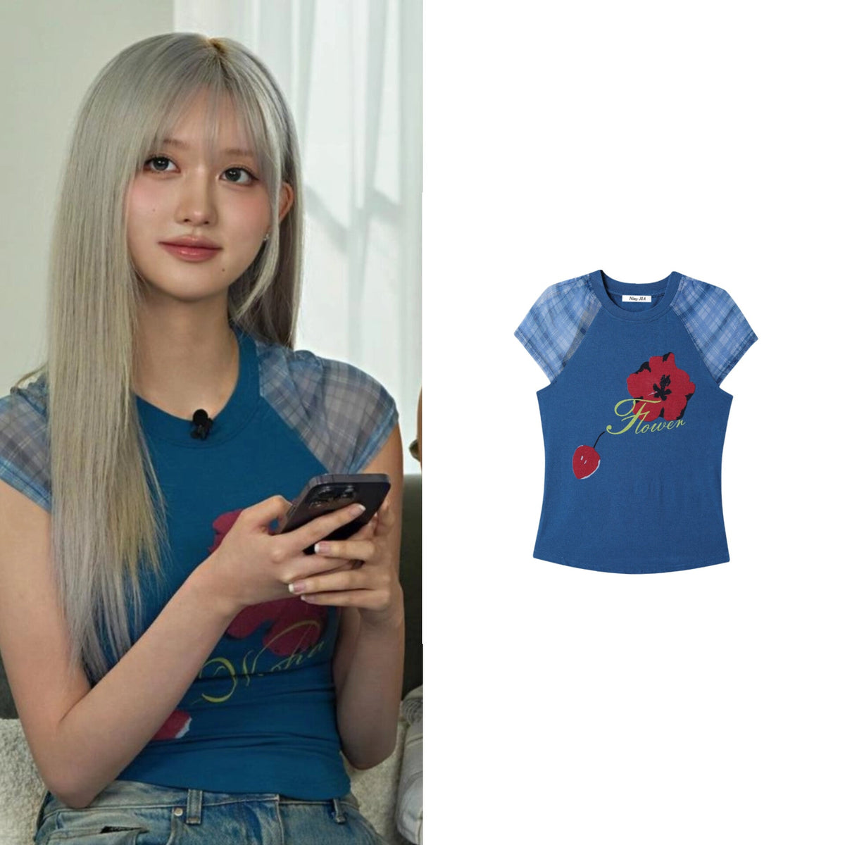 Gaeul Plaid Flower Graphic Top