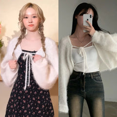 Winter Fuzzy Front-Tie Cropped Cardigan