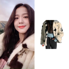 Jisoo Cow Print Fur Jacket