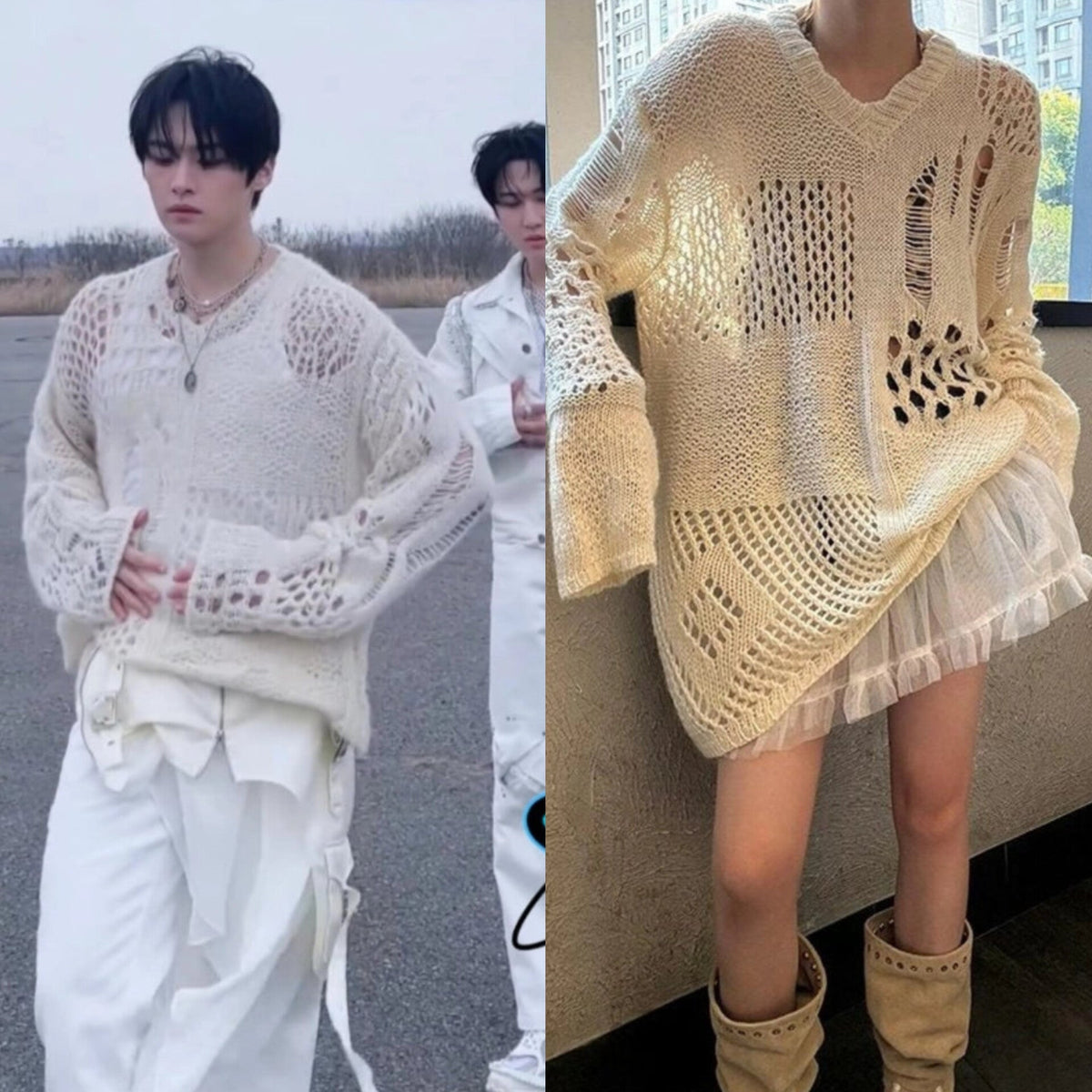 LeeKnow Crochet V-Neck Sweater