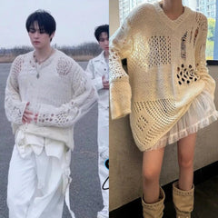 LeeKnow Crochet V-Neck Sweater