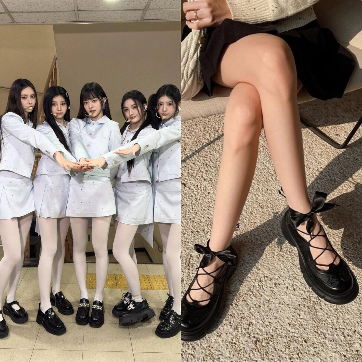 Iroha Black Strappy Lace Platform Shoes