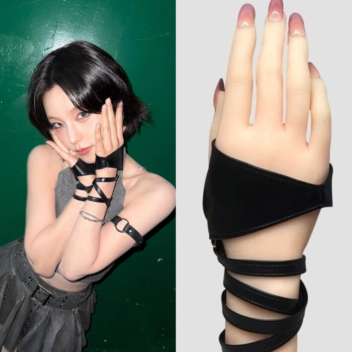 Yeji Black Half-Palm Strap Gloves