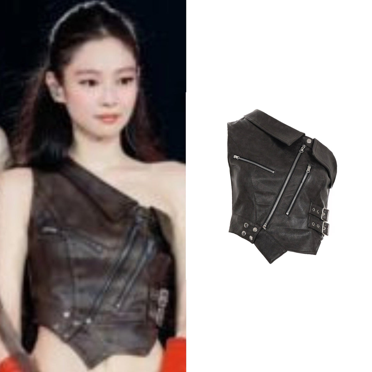 Jennie Zipper Accent Faux Leather Top