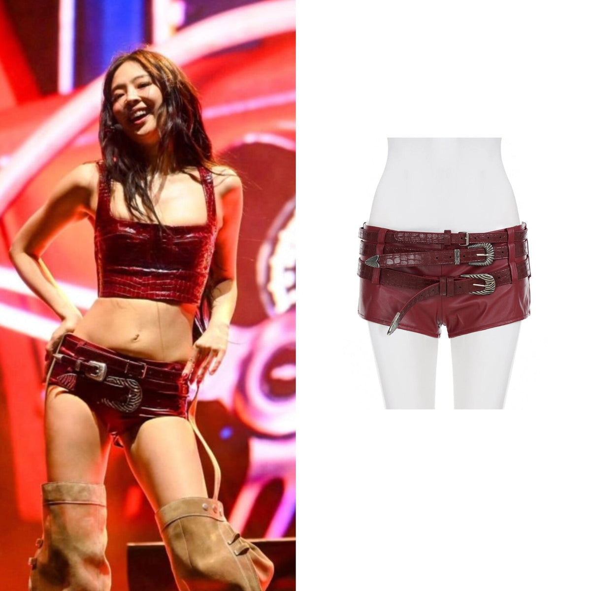 Jennie Triple Buckle Faux Leather Shorts