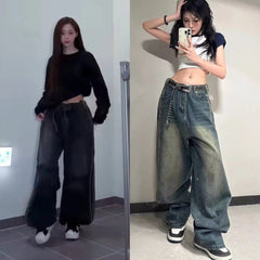 Winter Striped Wide Leg Jeans