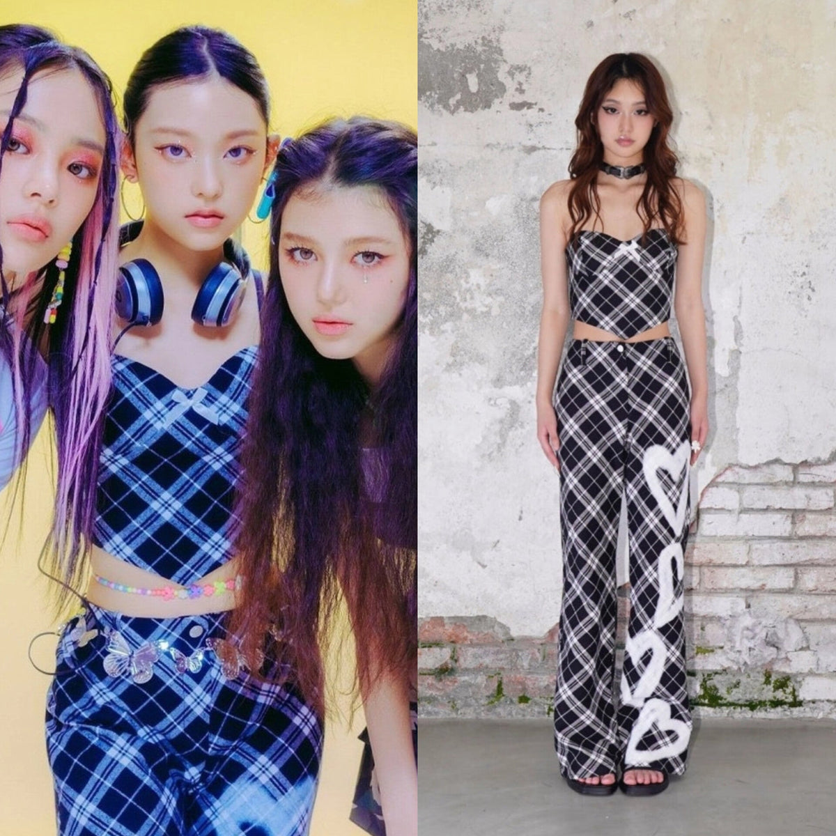 Haerin Black Heart Plaid Pants