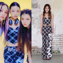Haerin Black Heart Plaid Pants