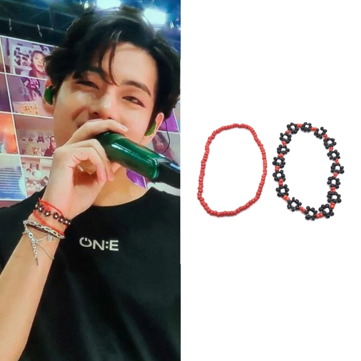 Taehyung Red Black Beaded Bracelet Set