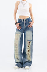 Chiquita Blue Drawstring Distressed Jeans