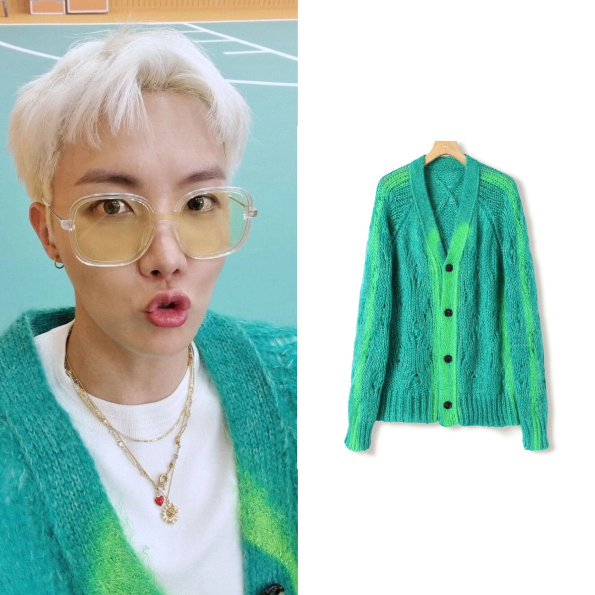 Green Gradient Knit Cardigan | J-Hope – BTS