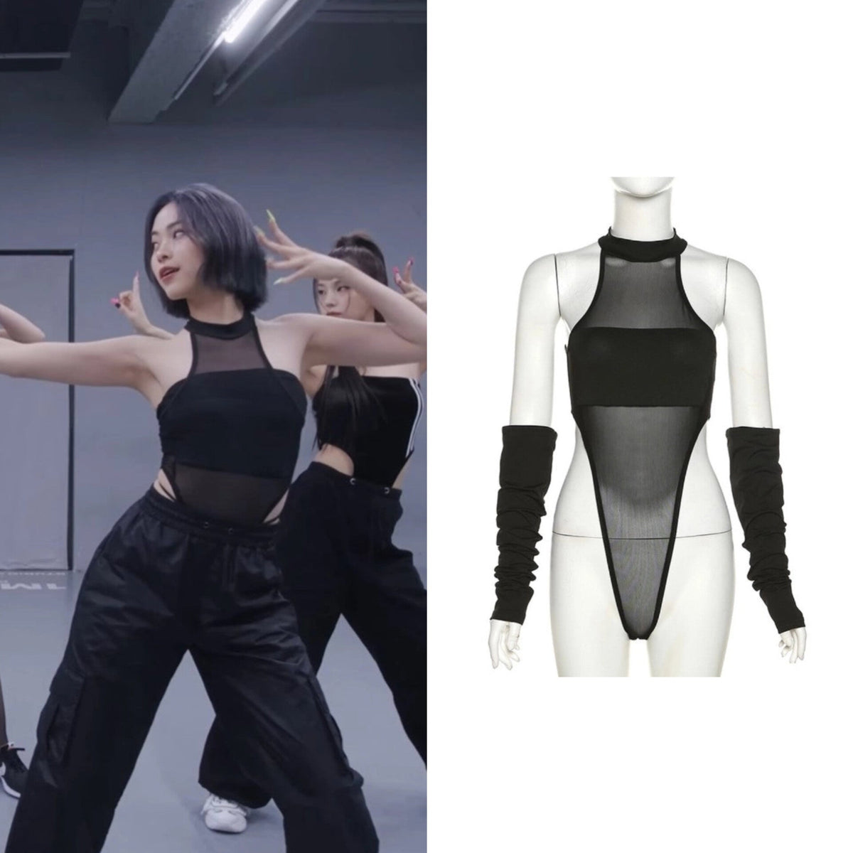 Ryujin Black Mesh Halter Bodysuit
