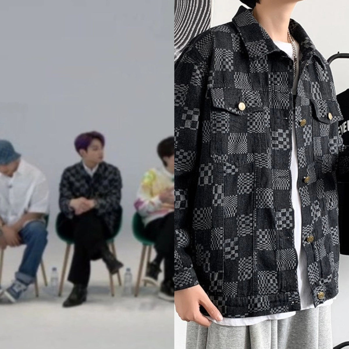 Jungkook Noir Checkered Denim Jacket